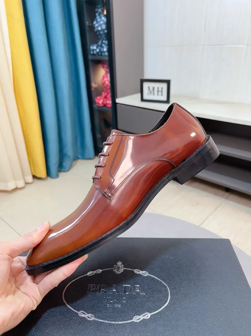 Men's shoes 💰560🌹🌹[Prada leather shoes] Top purchasing agency Original imported Italian custom-made cowhide leather surface, ➕Fully imported water-dyed breathable cowhide lining, original factory special molded sole, super comfortable, size: 38-44